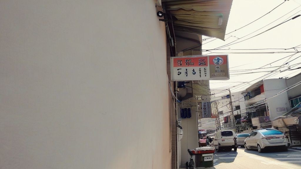 주말 오후, 햇살이 비치는 한국 가정집 거실 테이블 위에 놓인 그림 도구, 베이킹 재료, 작은 화분