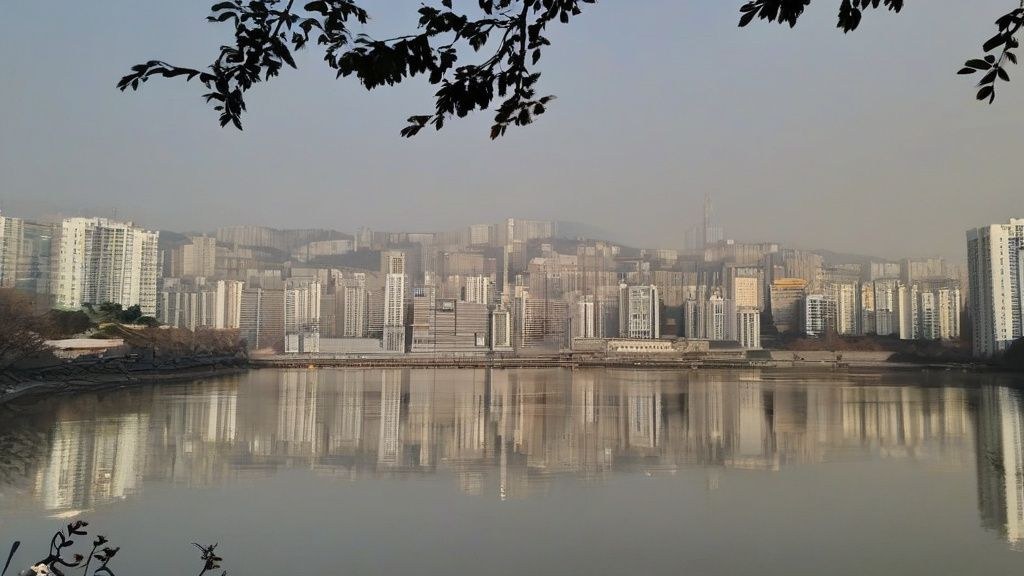 한국 강원도 설악산 정상에서 바라본 붉고 노란 단풍으로 물든 산 능선과 계곡 풍경